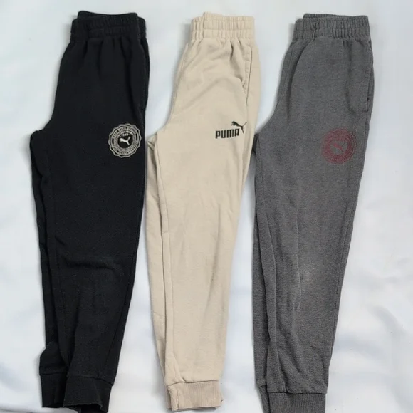 Set 3 Puma Kids Sweatpants - Black, Gray, and Cream Used Play Joggers - Picture 2 of 8